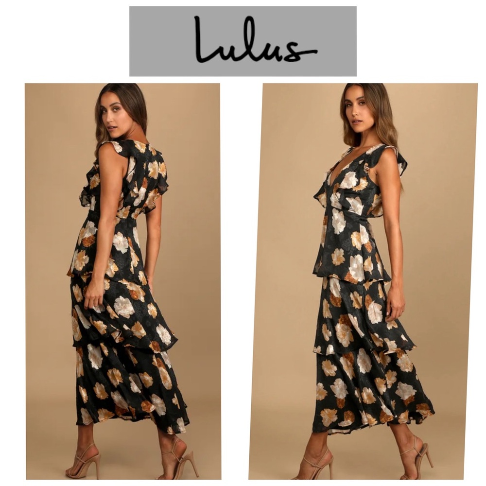 Lulu's Black and White Flutter Sleeve Maxi Dress